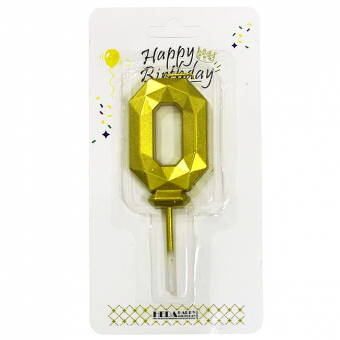 Купить Свеча-цифра в торт «0» золотая граненая 6 см оптом